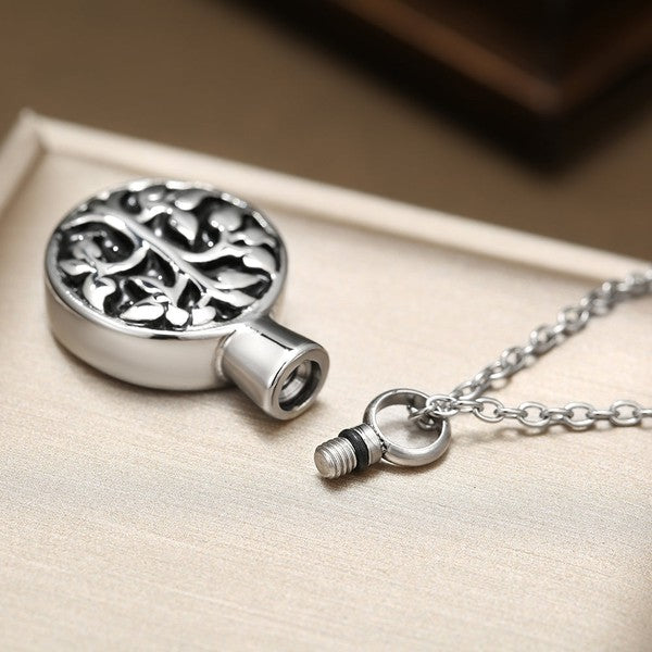 Life Tree Cremation Jewelry Pendant - Stainless Steel Memorial Urn Necklace For Ashes Or Keepsakes